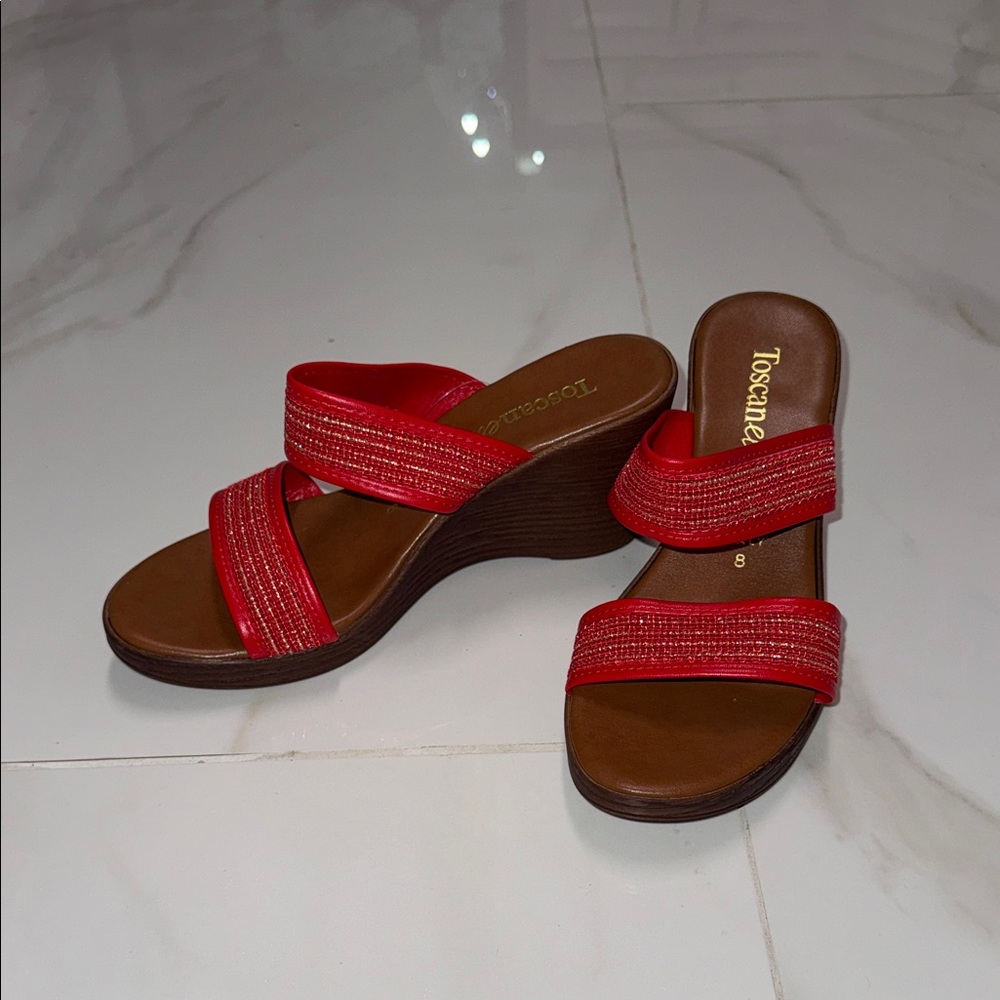 Toscana Red Wedge Sandals for Women